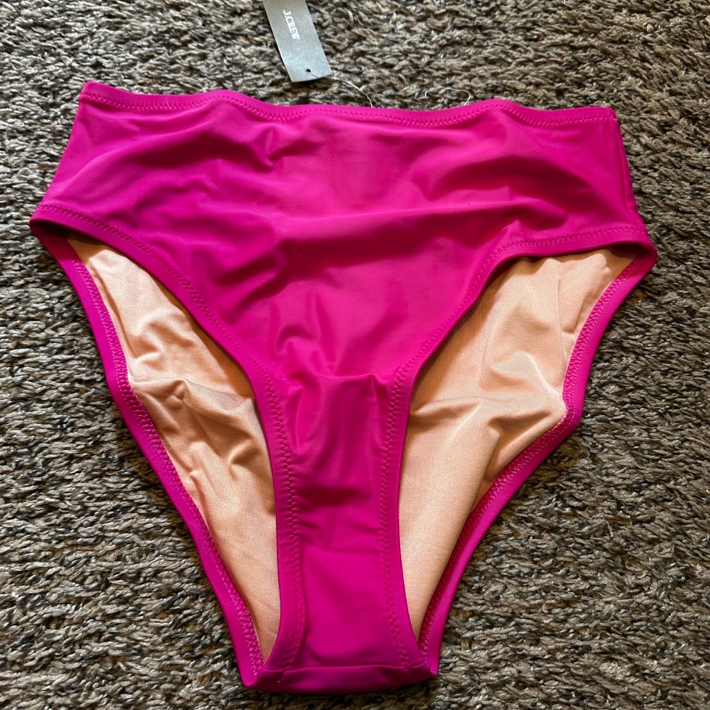 J.Crew High-Waisted Bikini Bottoms Hot Pink Swimsuit Panties New Size S - Picture 2 of 6